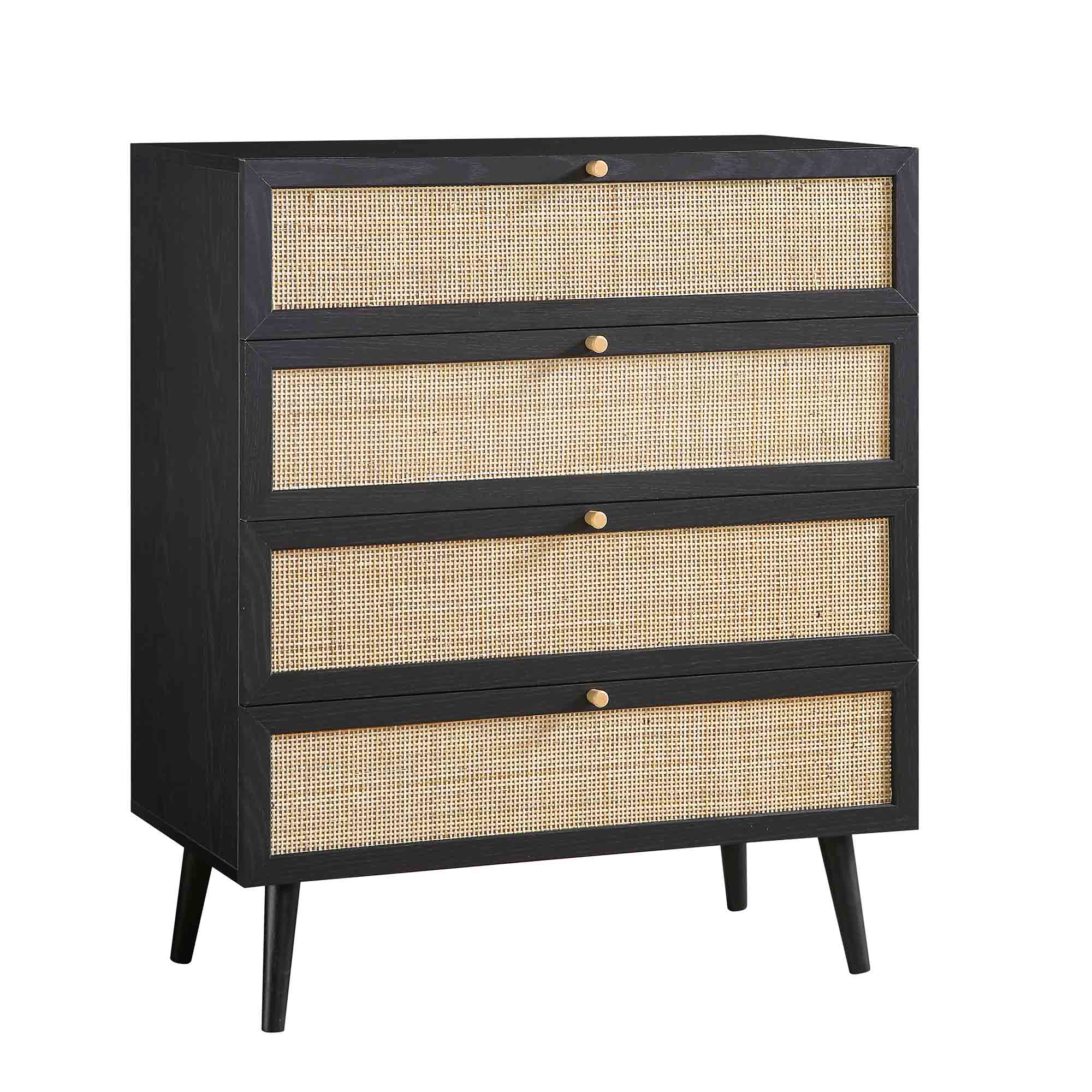 black and rattan dresser Frances Woven Rattan Tall 4 Drawer Dresser, Black - daals