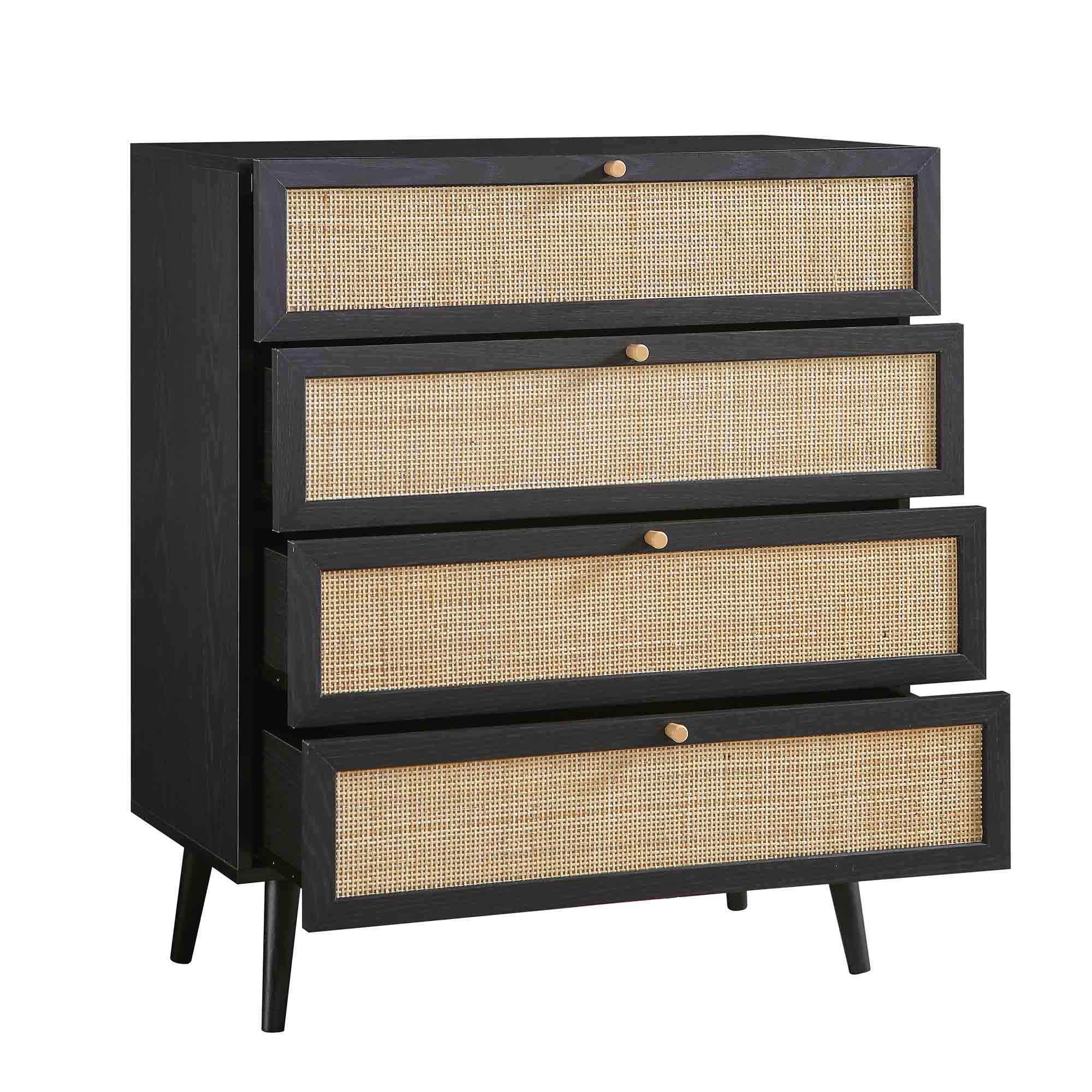Frances Woven Rattan Tall 4 Drawer Dresser, Black - daals - Chest of Drawers Frances Woven Rattan Tall 4 Drawer Dresser, Black - daals - Chest of Drawers