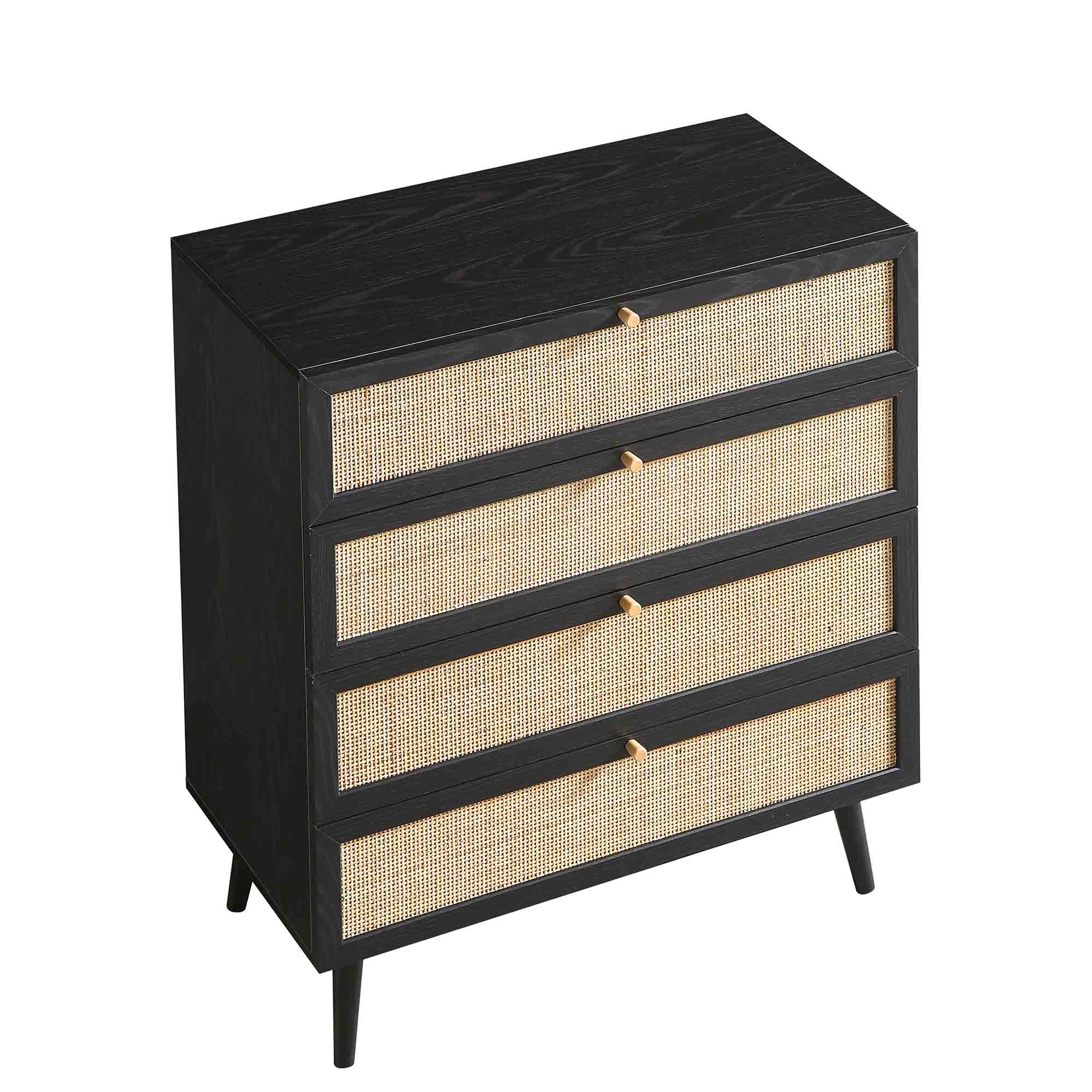 Frances Woven Rattan Tall 4 Drawer Dresser, Black - daals Frances Woven Rattan Tall 4 Drawer Dresser, Black - daals