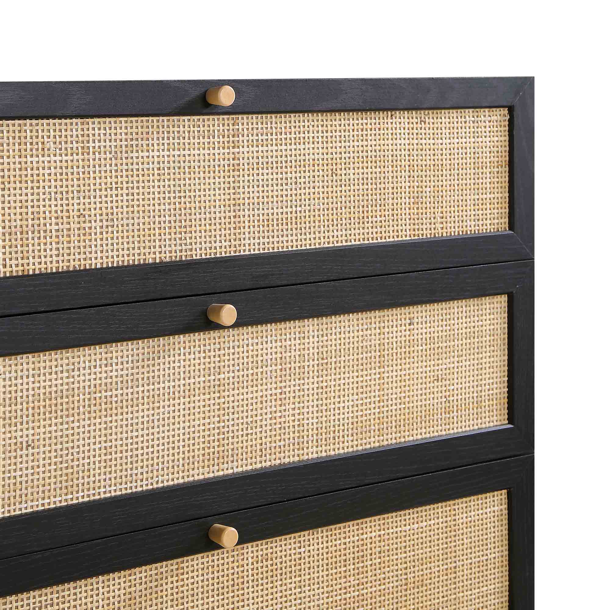 Frances Woven Rattan Tall 4 Drawer Dresser, Black - daals