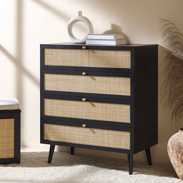 Frances Woven Rattan Tall 4 Drawer Dresser, Black | daals.com Frances Woven Rattan Tall 4 Drawer Dresser, Black | daals.com