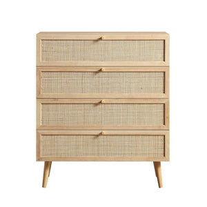 Frances Woven Rattan Tall 4 Drawer Dresser, Natural