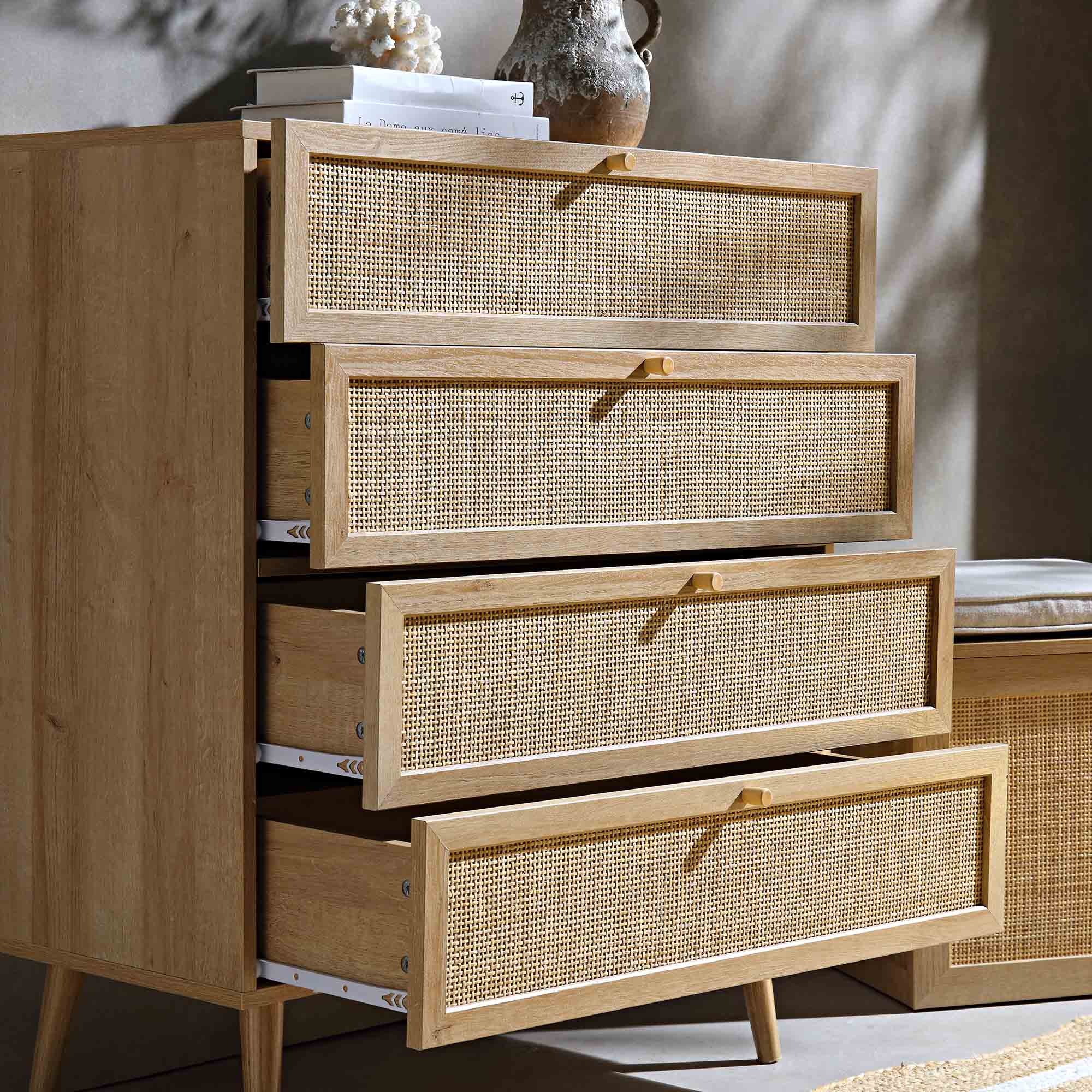 wicker dresser Frances Woven Rattan Tall 4 Drawer Dresser, Natural - daals