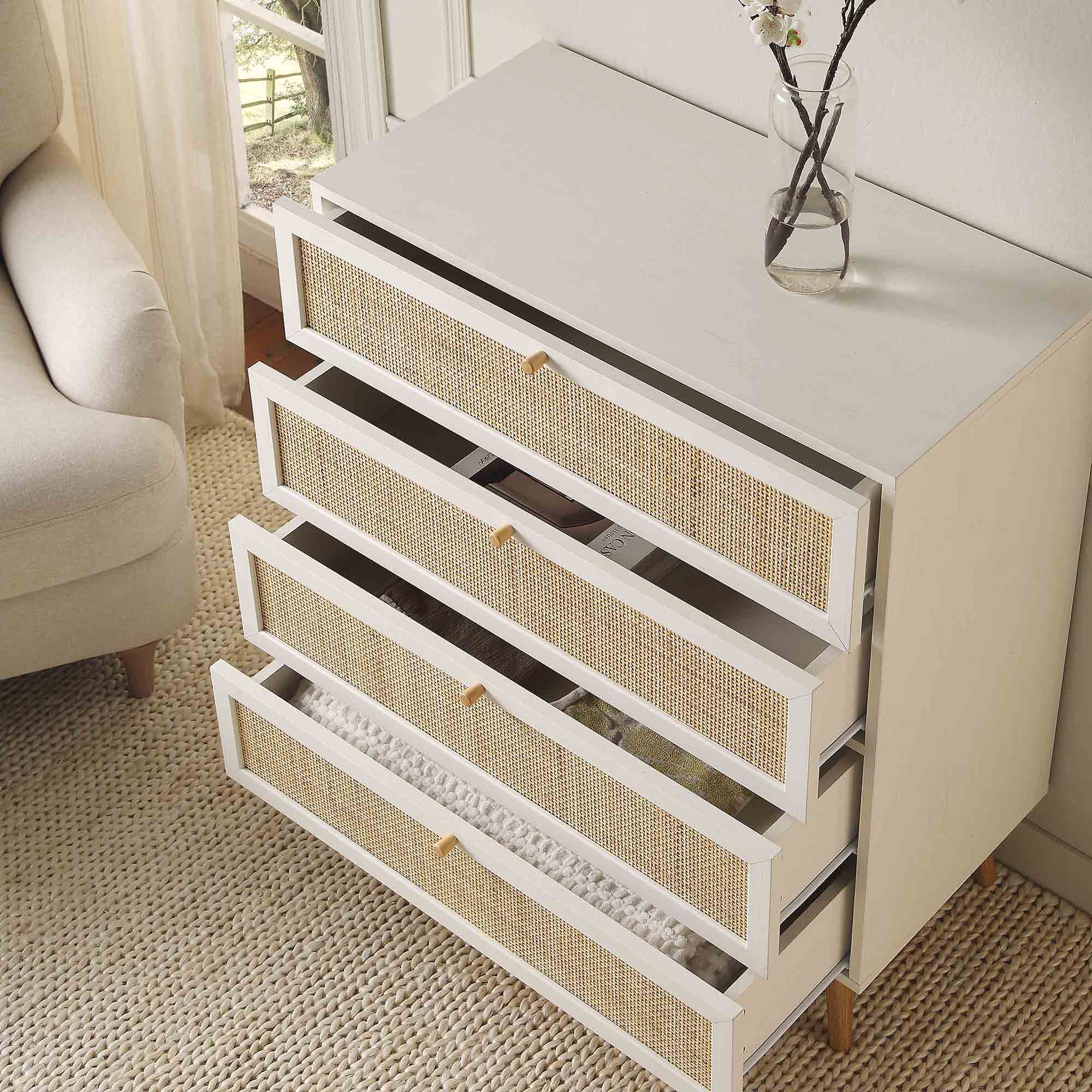4 drawer dresser white Frances Woven Rattan Tall 4 Drawer Dresser, White - daals