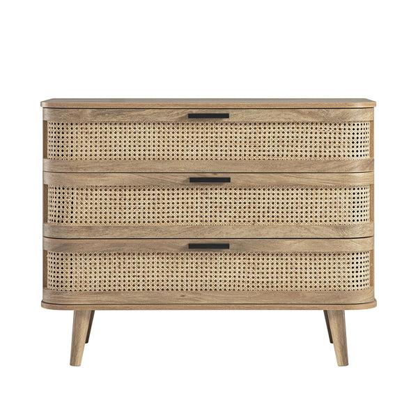 Izzy Curved Rattan 3 Drawer Dresser, Natural