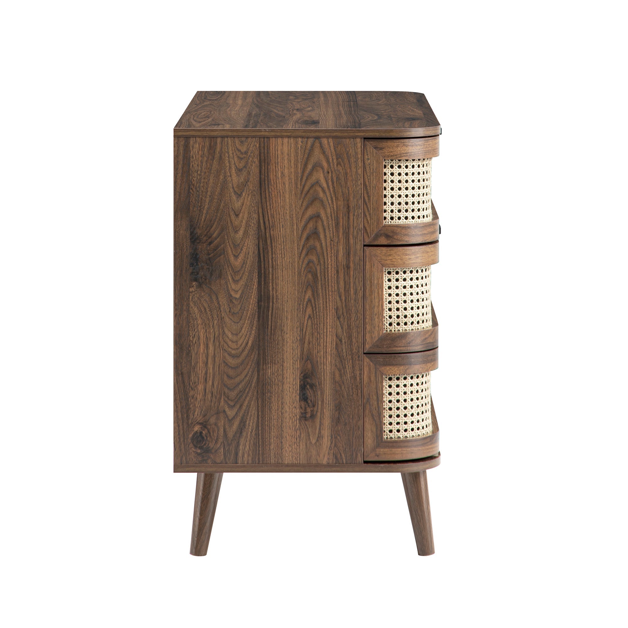 Izzy Curved Rattan 3 Drawer Dresser, Walnut | daals.com Izzy Curved Rattan 3 Drawer Dresser, Walnut | daals.com