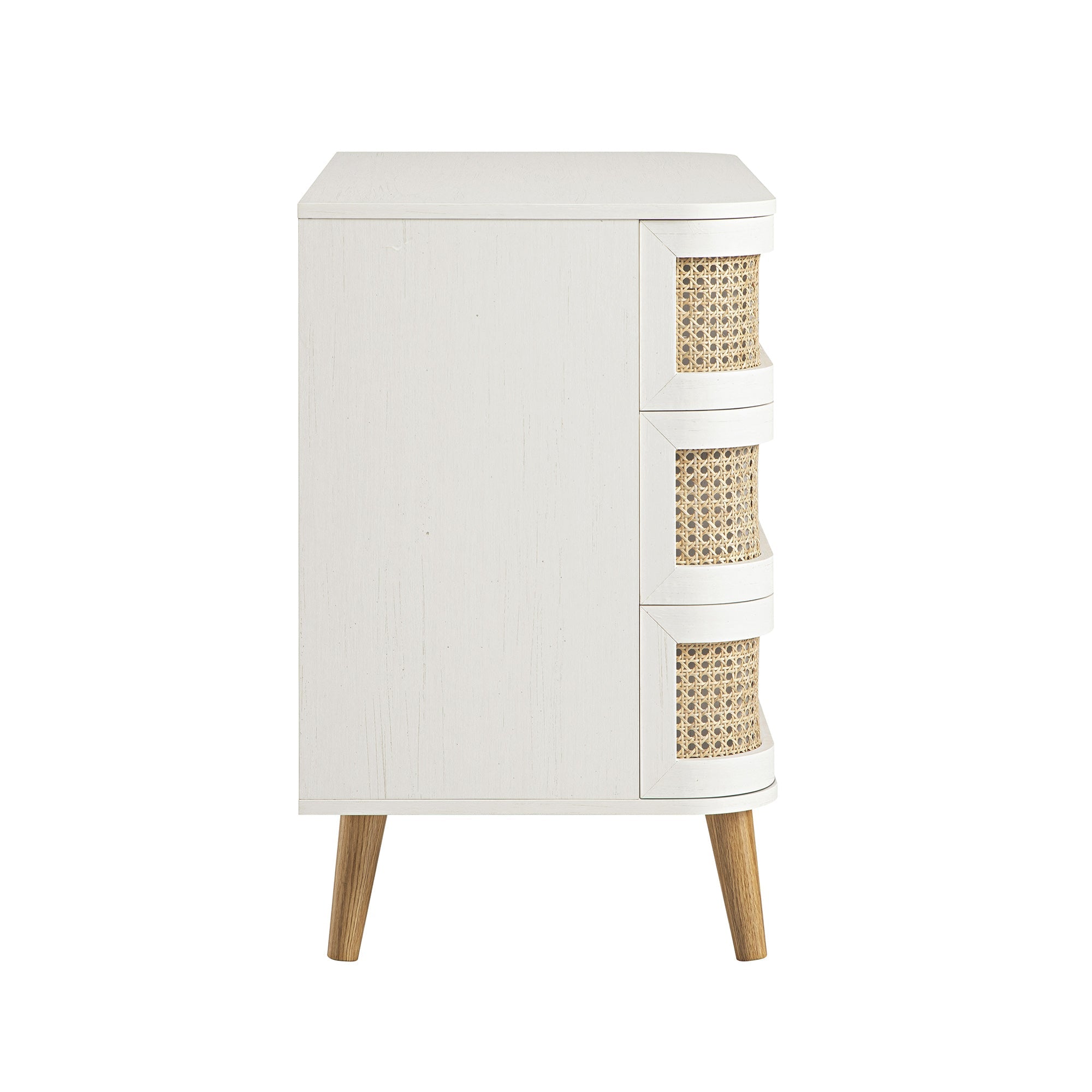 Izzy Curved Rattan 3 Drawer Dresser, White Izzy Curved Rattan 3 Drawer Dresser, White