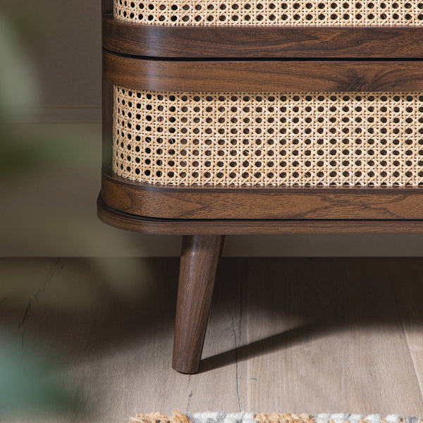 Izzy Curved Rattan 5 Drawer Dresser, Walnut