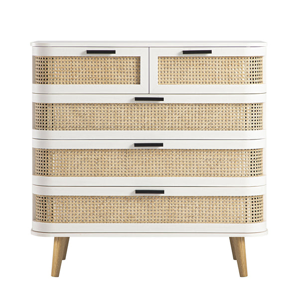 Izzy Curved Rattan 5 Drawer Dresser, White