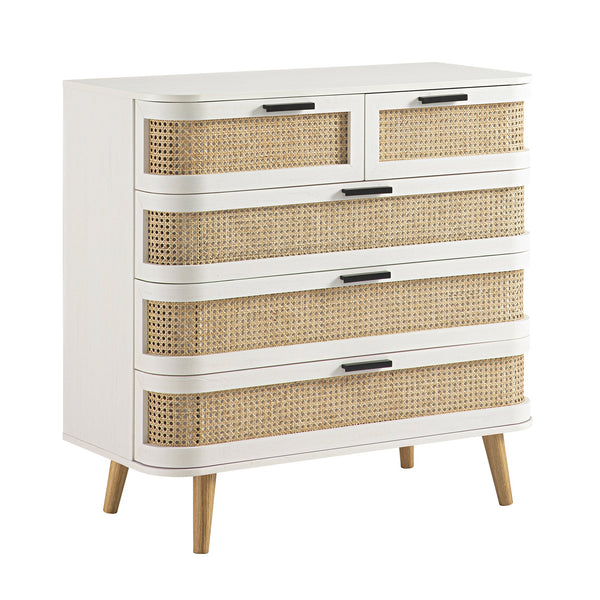 Izzy Curved Rattan 5 Drawer Dresser, White
