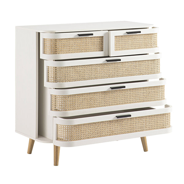 Izzy Curved Rattan 5 Drawer Dresser, White