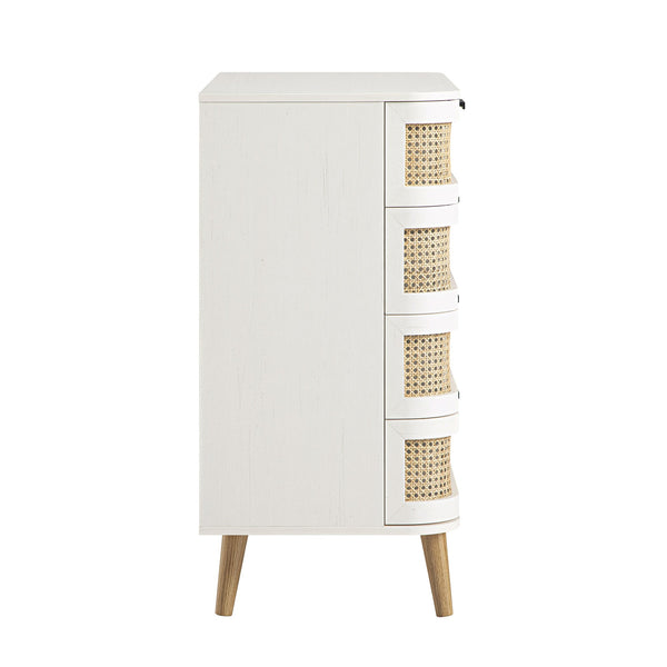 Izzy Curved Rattan 5 Drawer Dresser, White