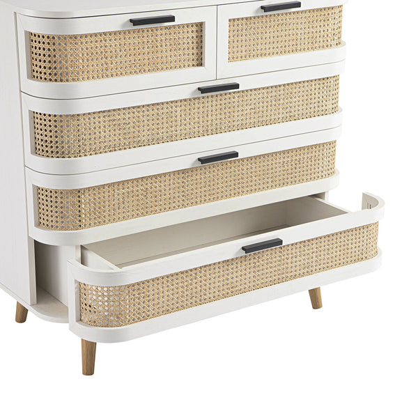 Izzy Curved Rattan 5 Drawer Dresser, White