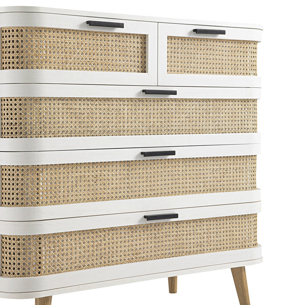Izzy Curved Rattan 5 Drawer Dresser, White