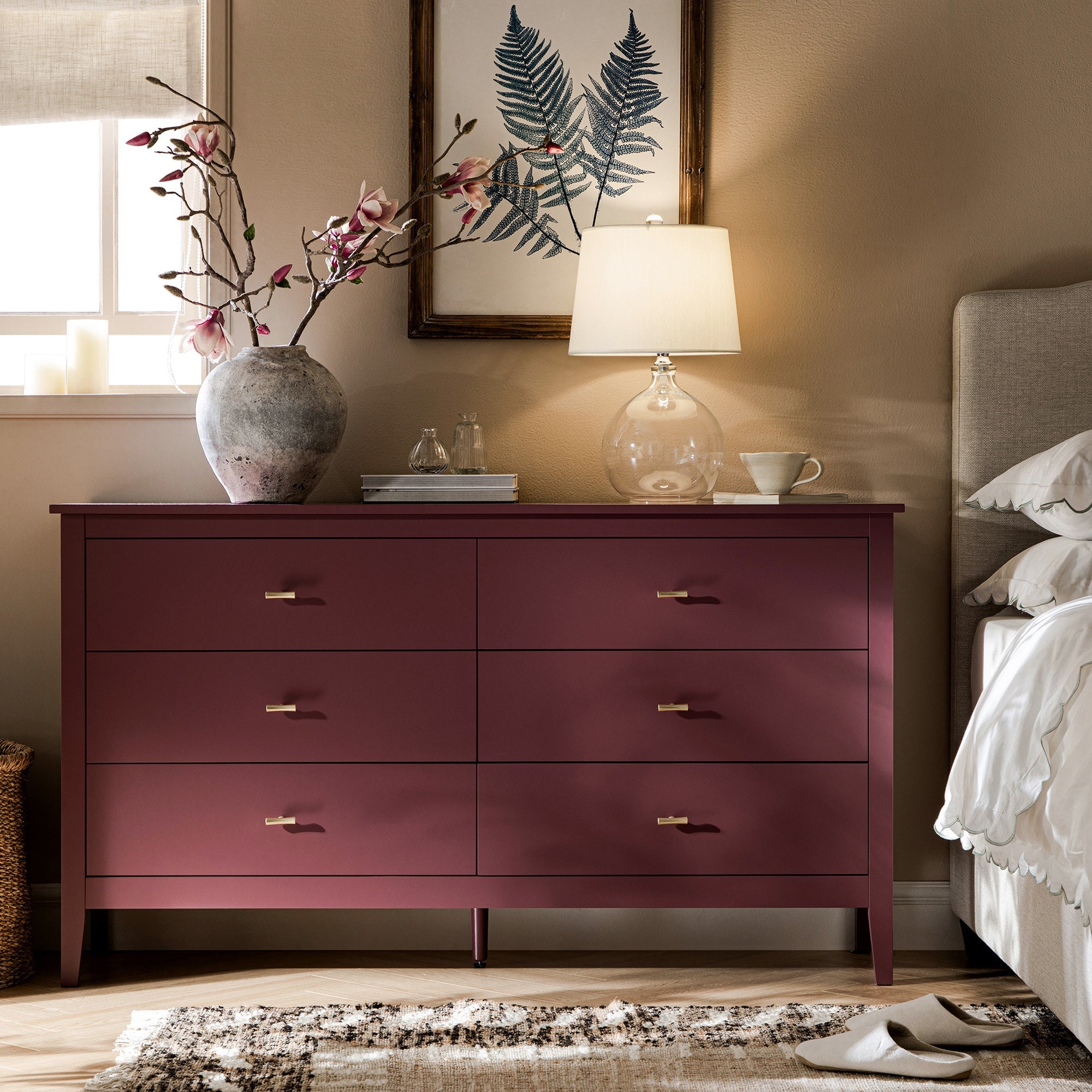 cherry red dresser Furniture of America Vrai 6-Drawer Solid Wood Cherry Dresser