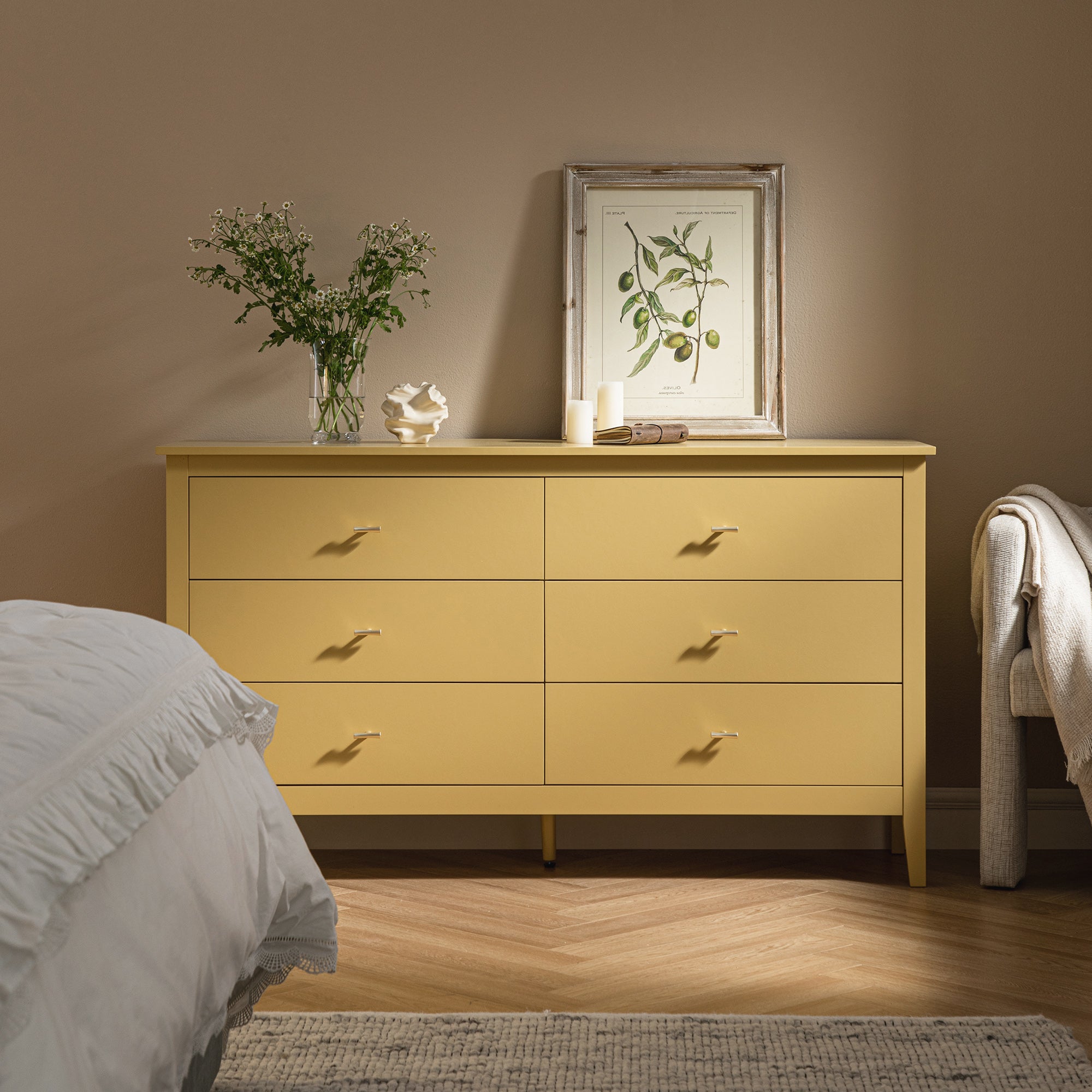 Oakham 6-Drawer Dresser, Rattan Yellow Oakham 6-Drawer Dresser, Rattan Yellow
