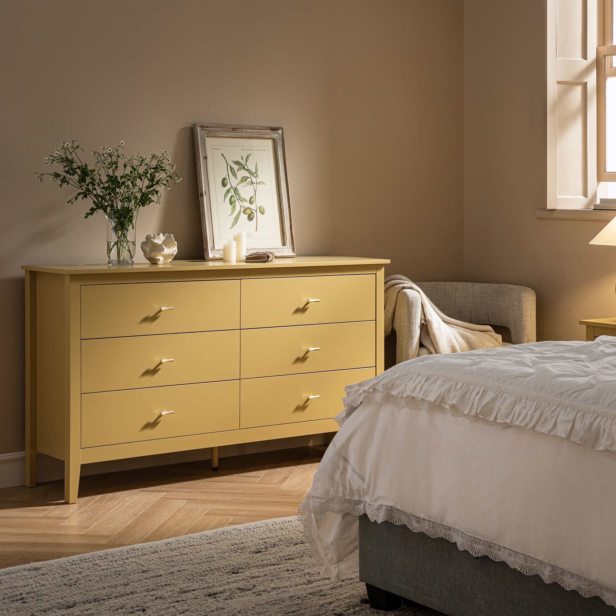 Oakham 6-Drawer Dresser, Rattan Yellow | daals.com Oakham 6-Drawer Dresser, Rattan Yellow | daals.com