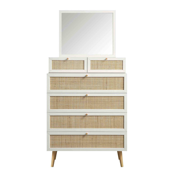 Frances Woven Rattan Tall Vanity Dresser with Mirror, White