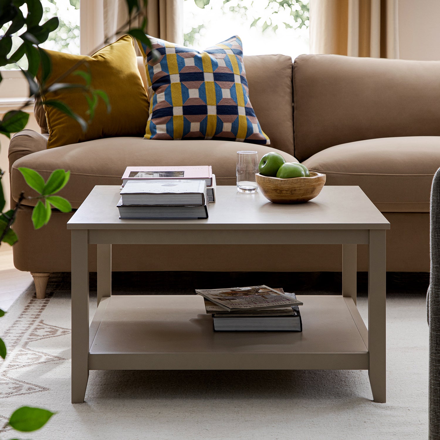 Oakham 32" Square Coffee Table, Deep Greige