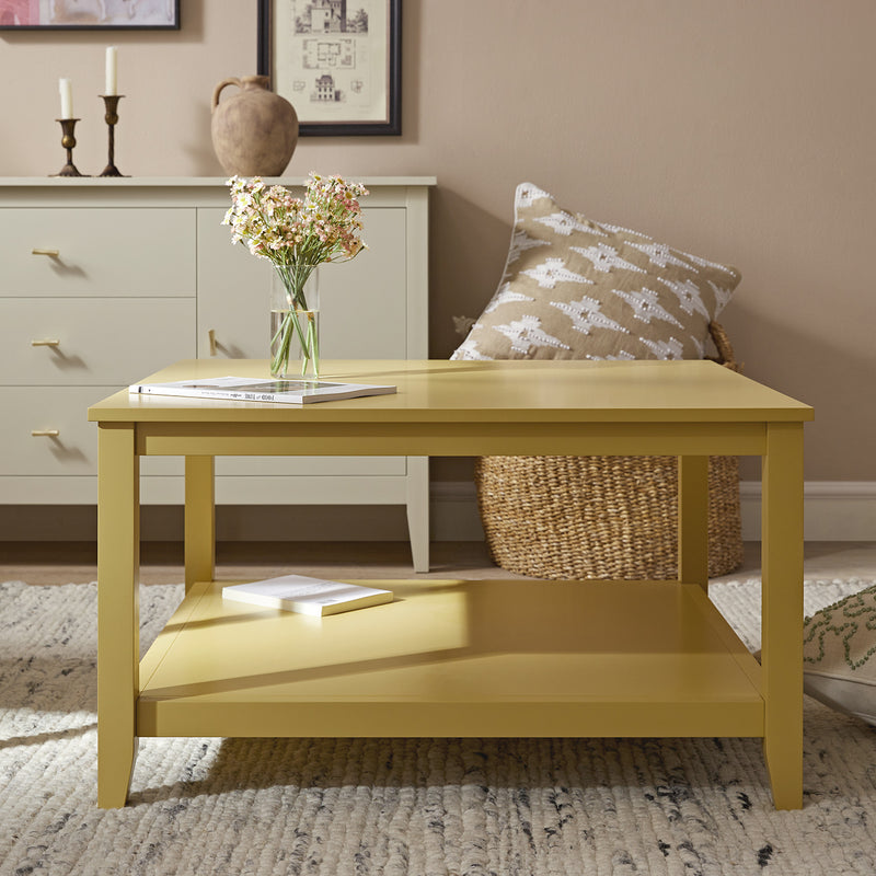 Oakham 32" Square Coffee Table, Rattan Yellow