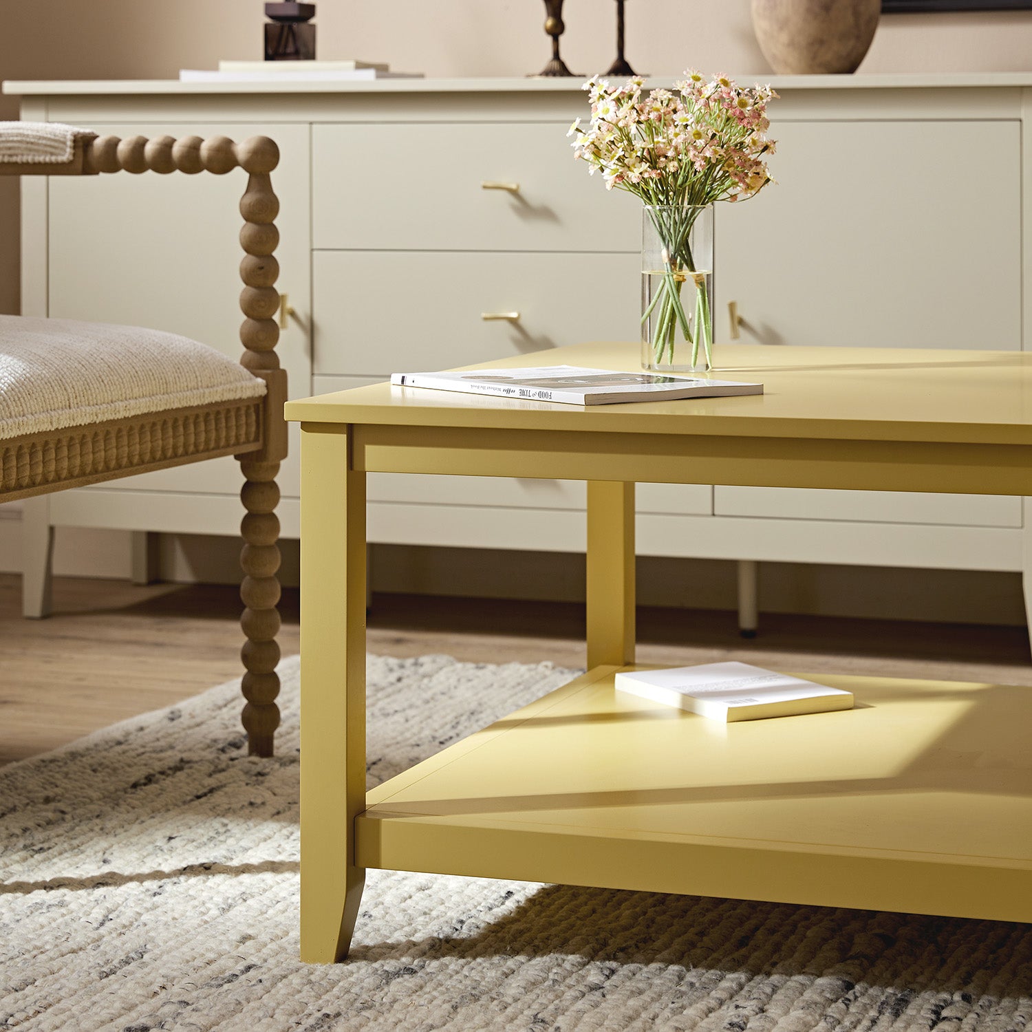 Oakham 32" Square Coffee Table, Rattan Yellow