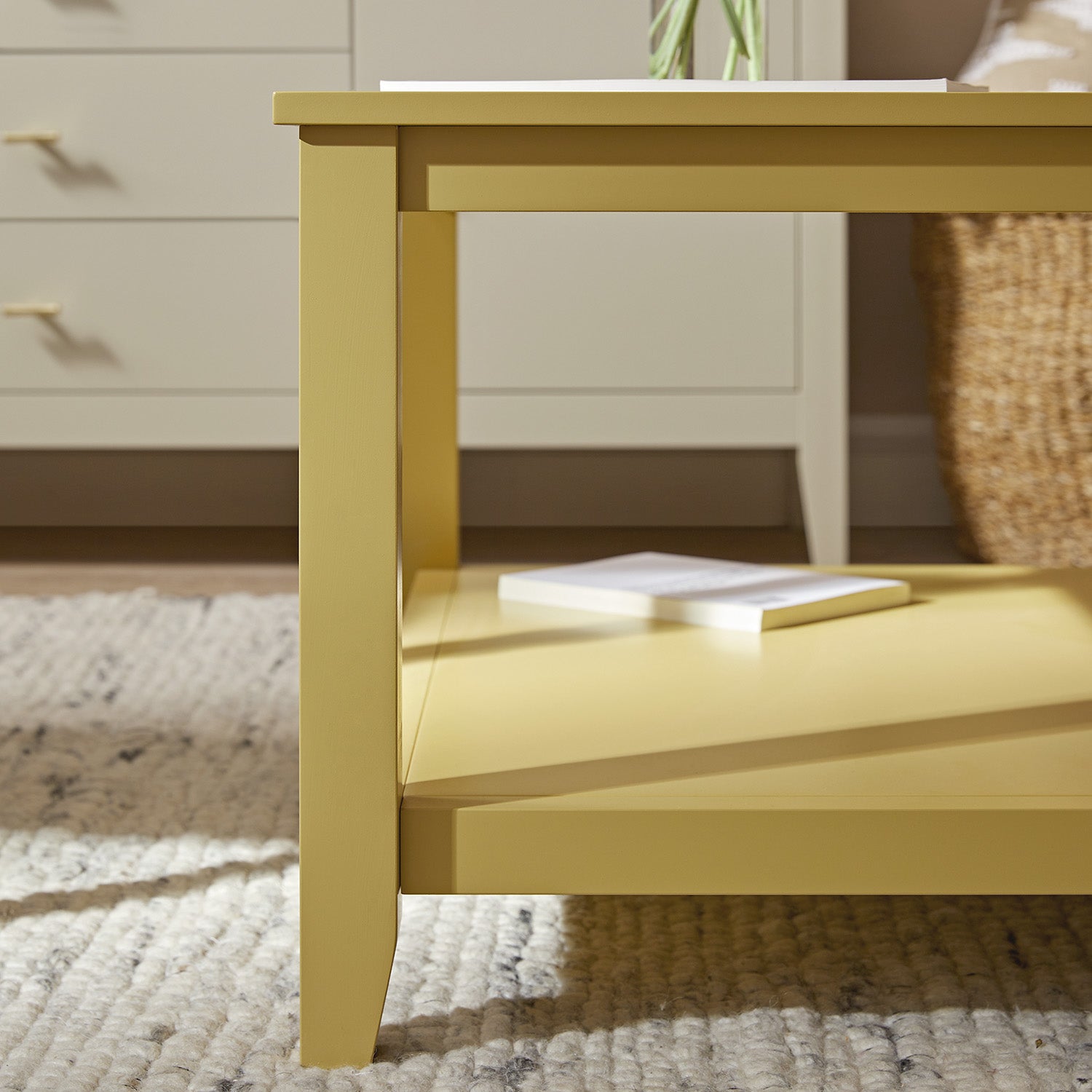 Oakham 32" Square Coffee Table, Rattan Yellow