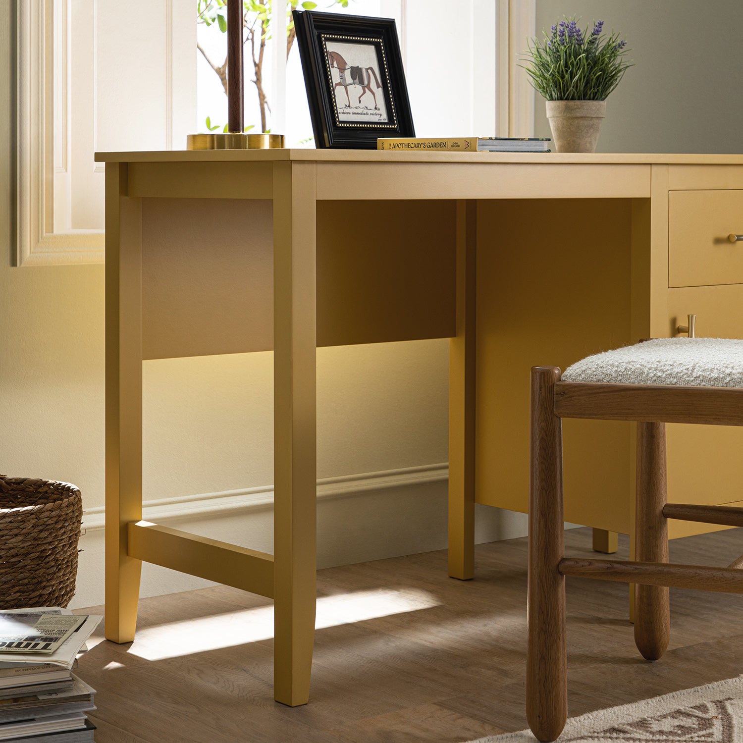 Oakham Writing Desk, Rattan Yellow