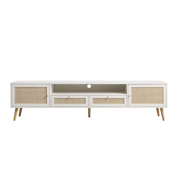 Frances Woven Rattan 79in. Wide TV Unit, White
