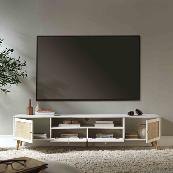 Frances Woven Rattan 79in. Wide TV Unit, White