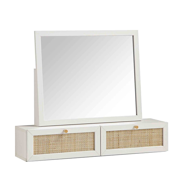 Frances Woven Rattan Vanity Mirror, White