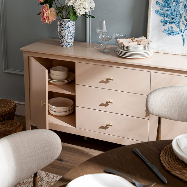 Oakham Wide Sideboard with Drawers, Nude Pink