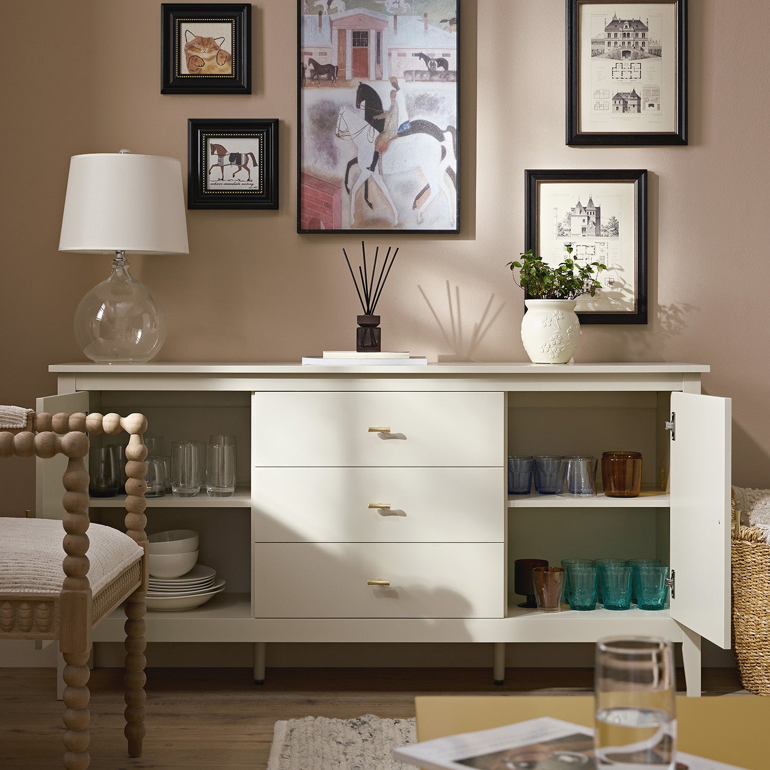 Oakham Wide Sideboard with Drawers, Shaded White