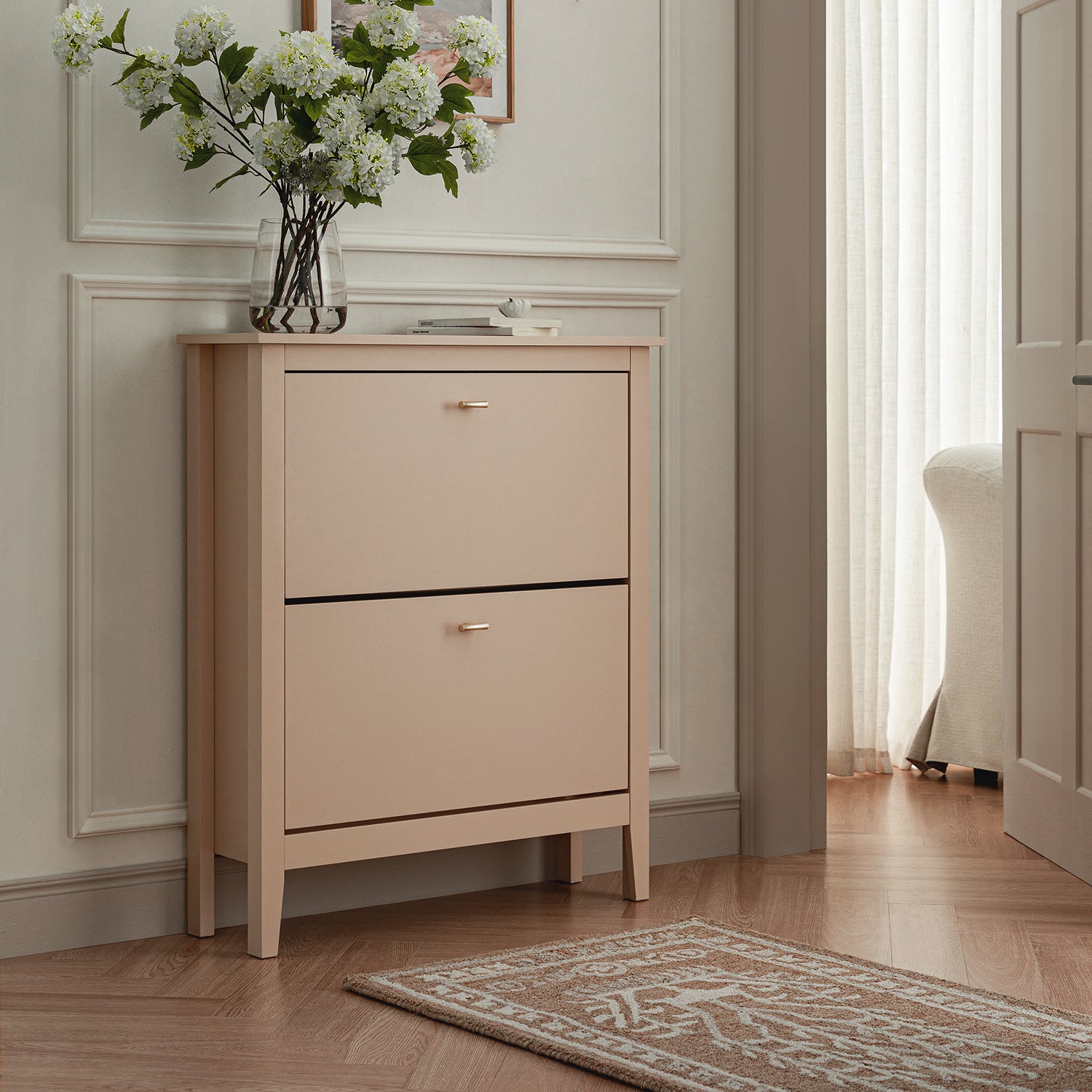 Oakham 2-Tier Shoe Cabinet, Nude Pink