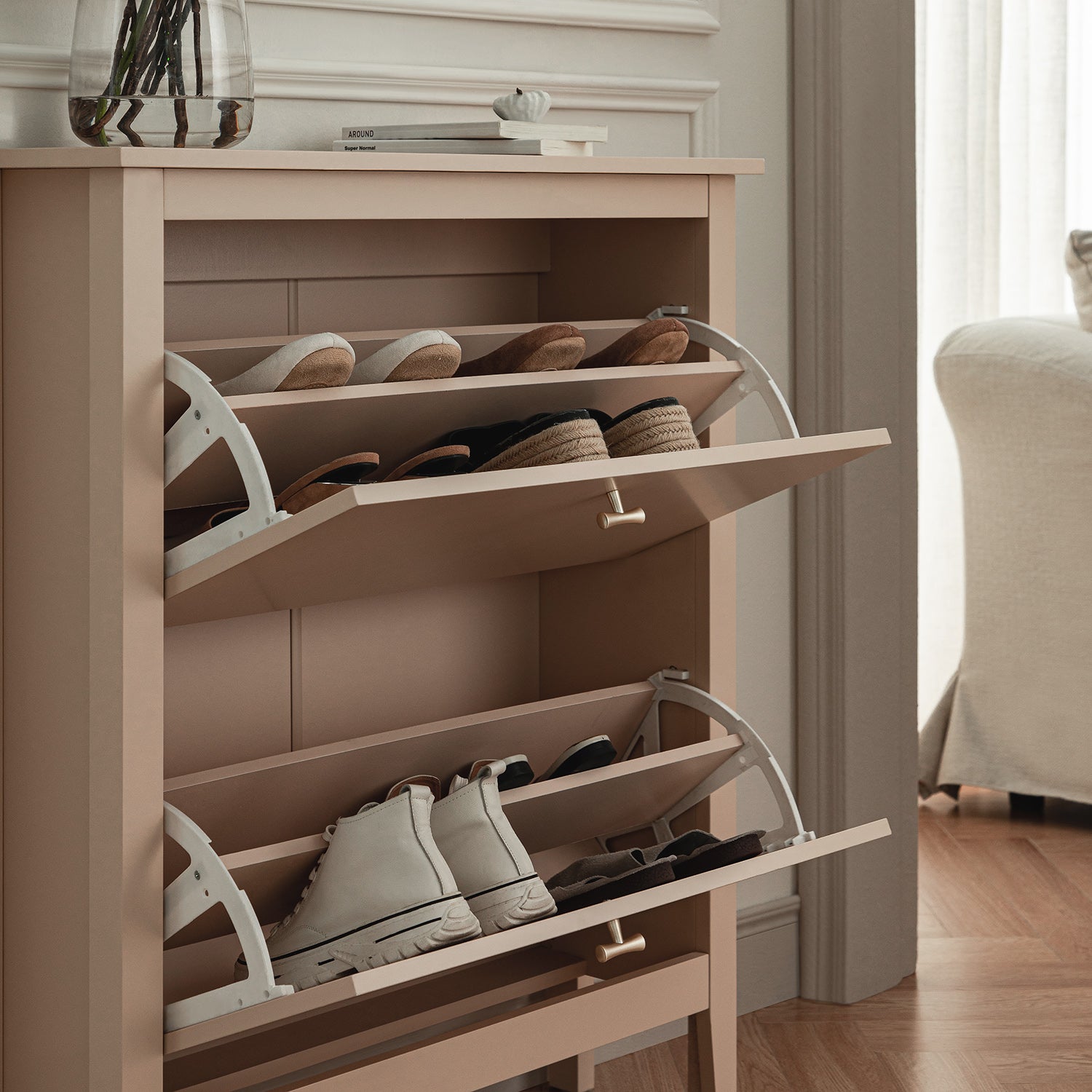 Oakham 2-Tier Shoe Cabinet, Nude Pink