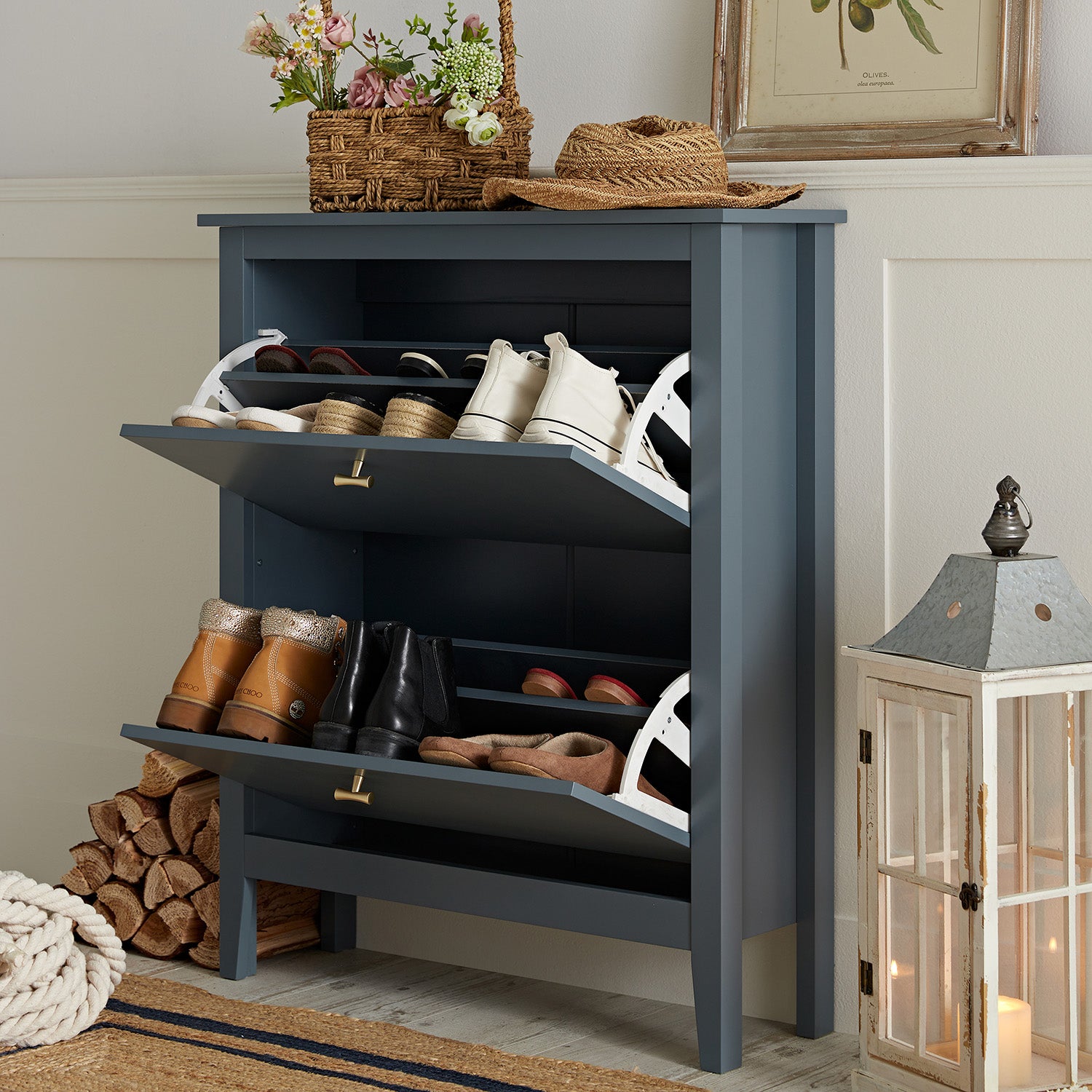 Oakham 2-Tier Shoe Cabinet, Stormy Blue