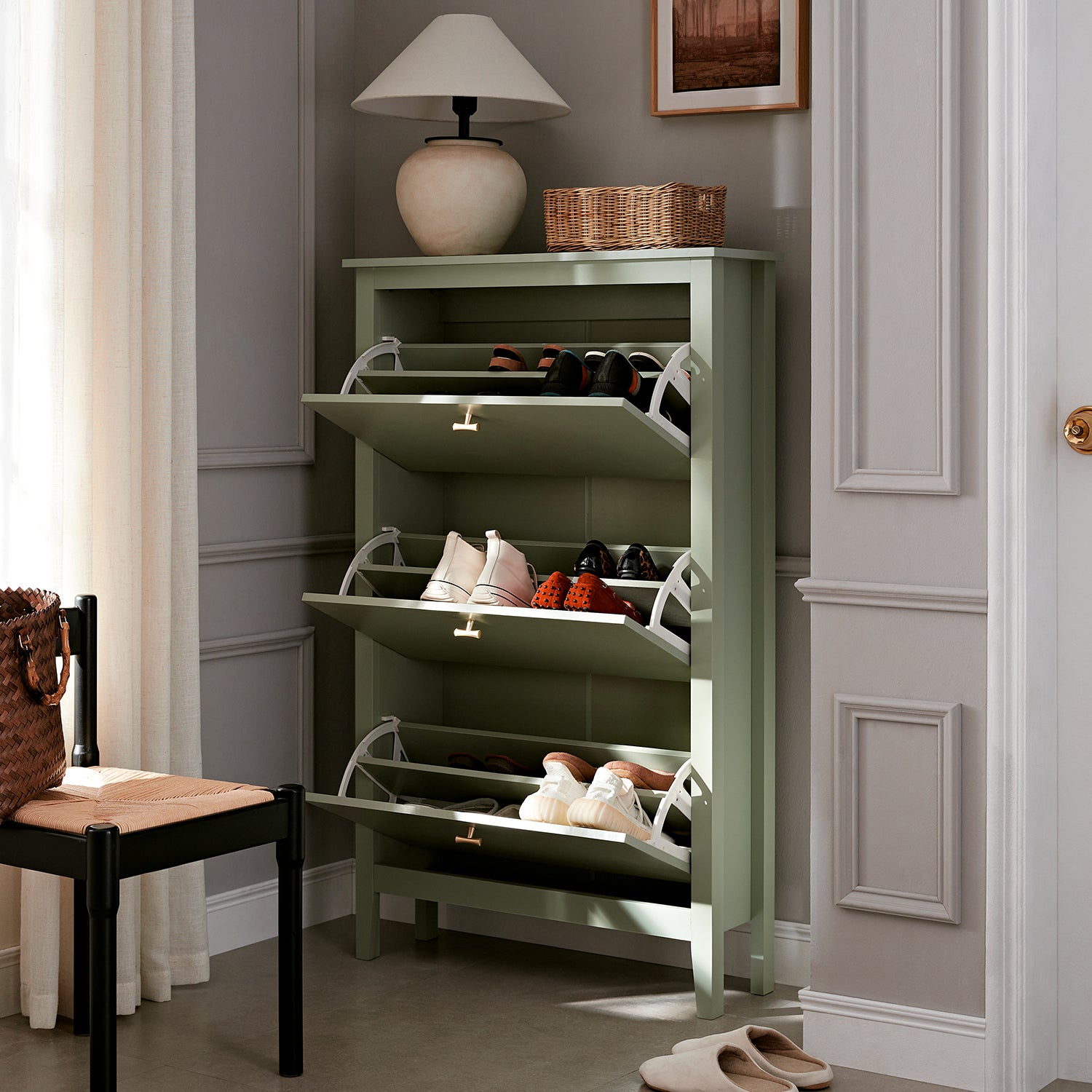 Oakham 3-Tier Shoe Cabinet, Desert Sage