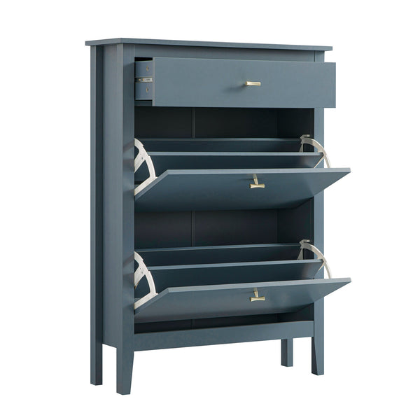 Oakham 2-Tier Shoe Cabinet with Top Drawer, Stormy Blue