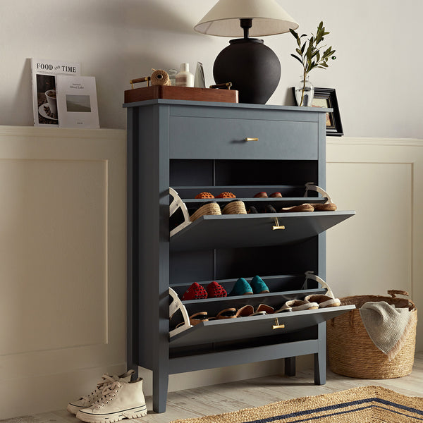 Oakham 2-Tier Shoe Cabinet with Top Drawer, Stormy Blue