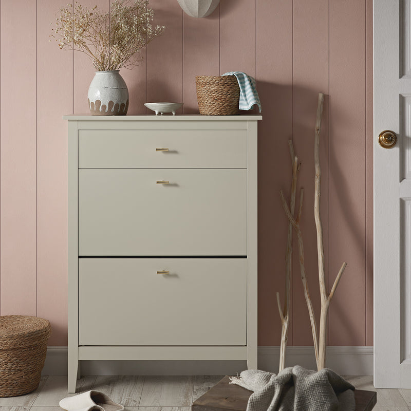 Oakham 2-Tier Shoe Cabinet with Top Drawer, Shaded White