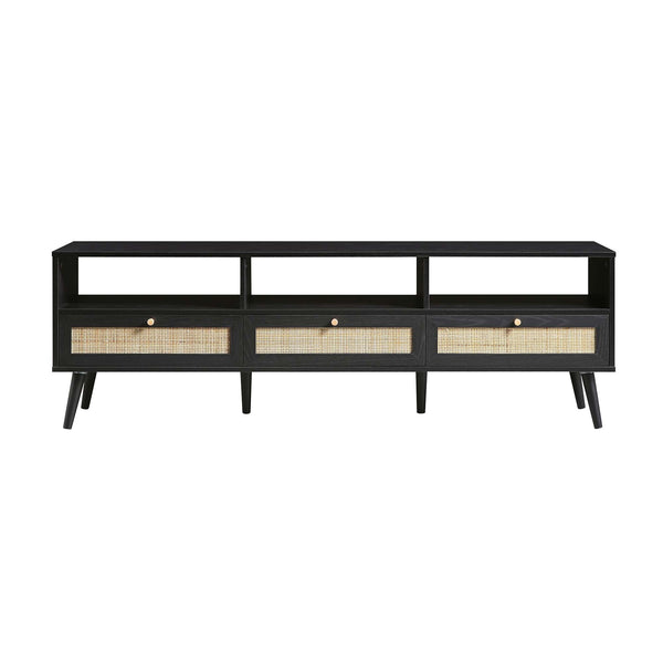 Frances Woven Rattan 63in. 3-Drawer TV Unit, Black