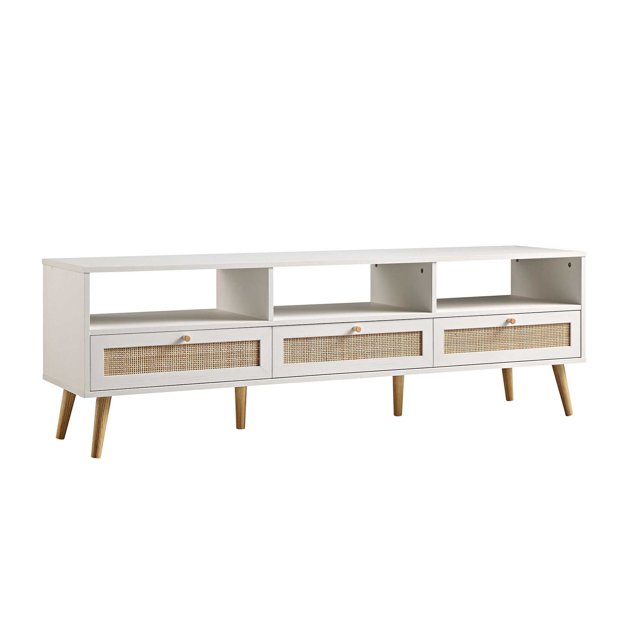 Frances Woven Rattan 63 in. 3-Drawer TV Unit, White