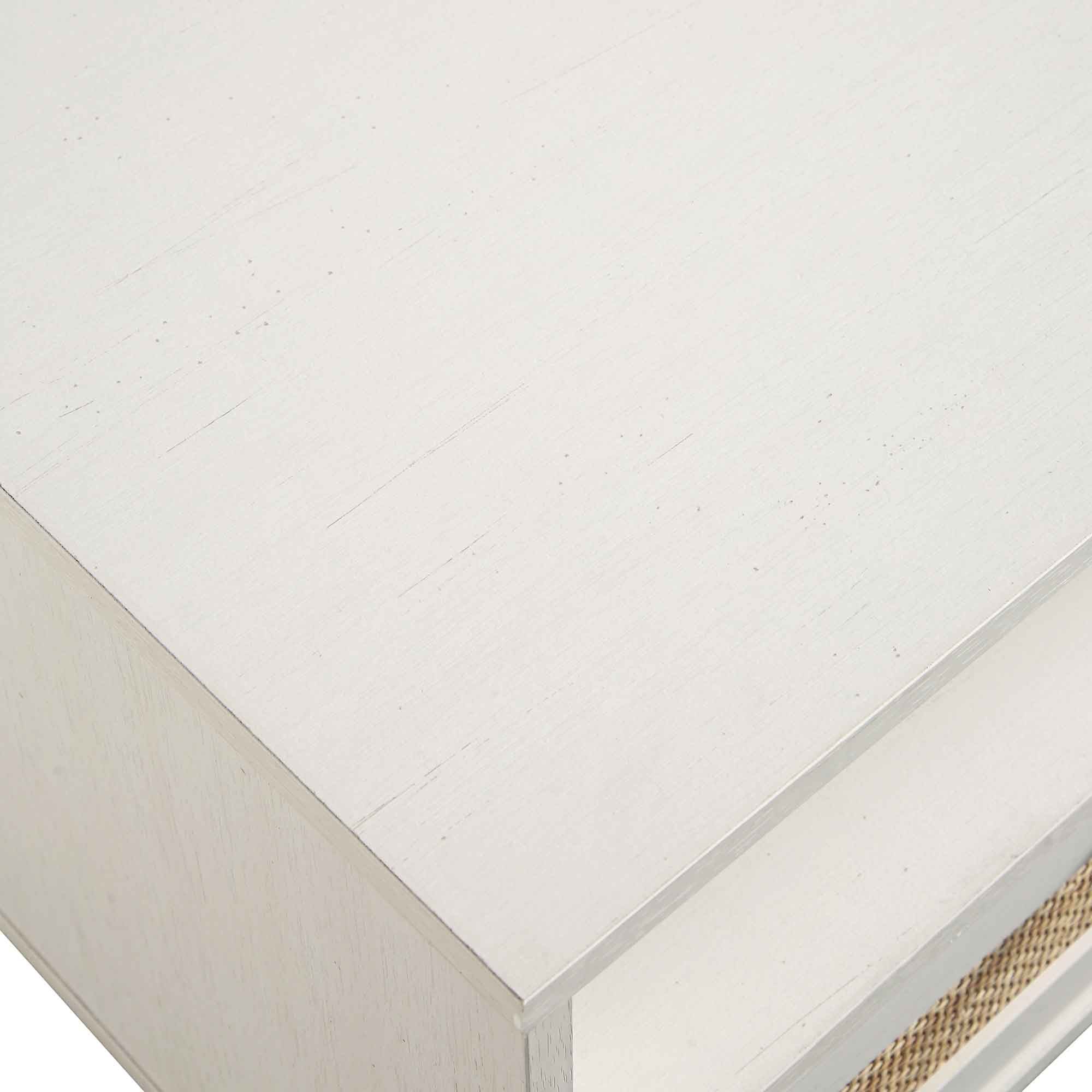 Frances Woven Rattan 63 in. 3-Drawer TV Unit, White