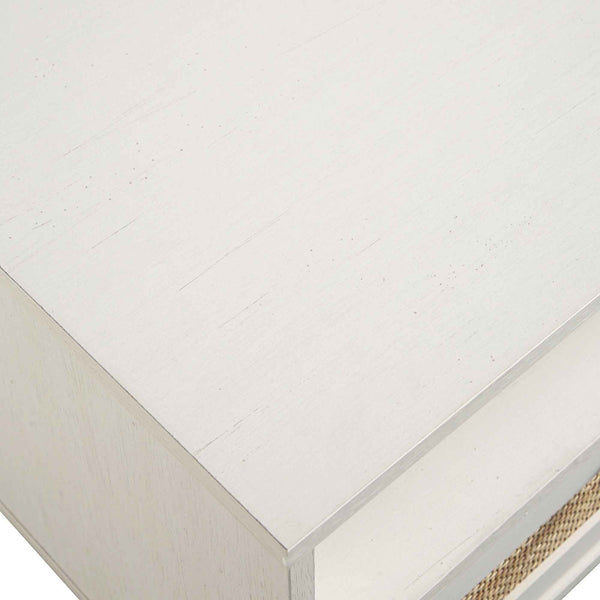 Frances Woven Rattan 63 in. 3-Drawer TV Unit, White