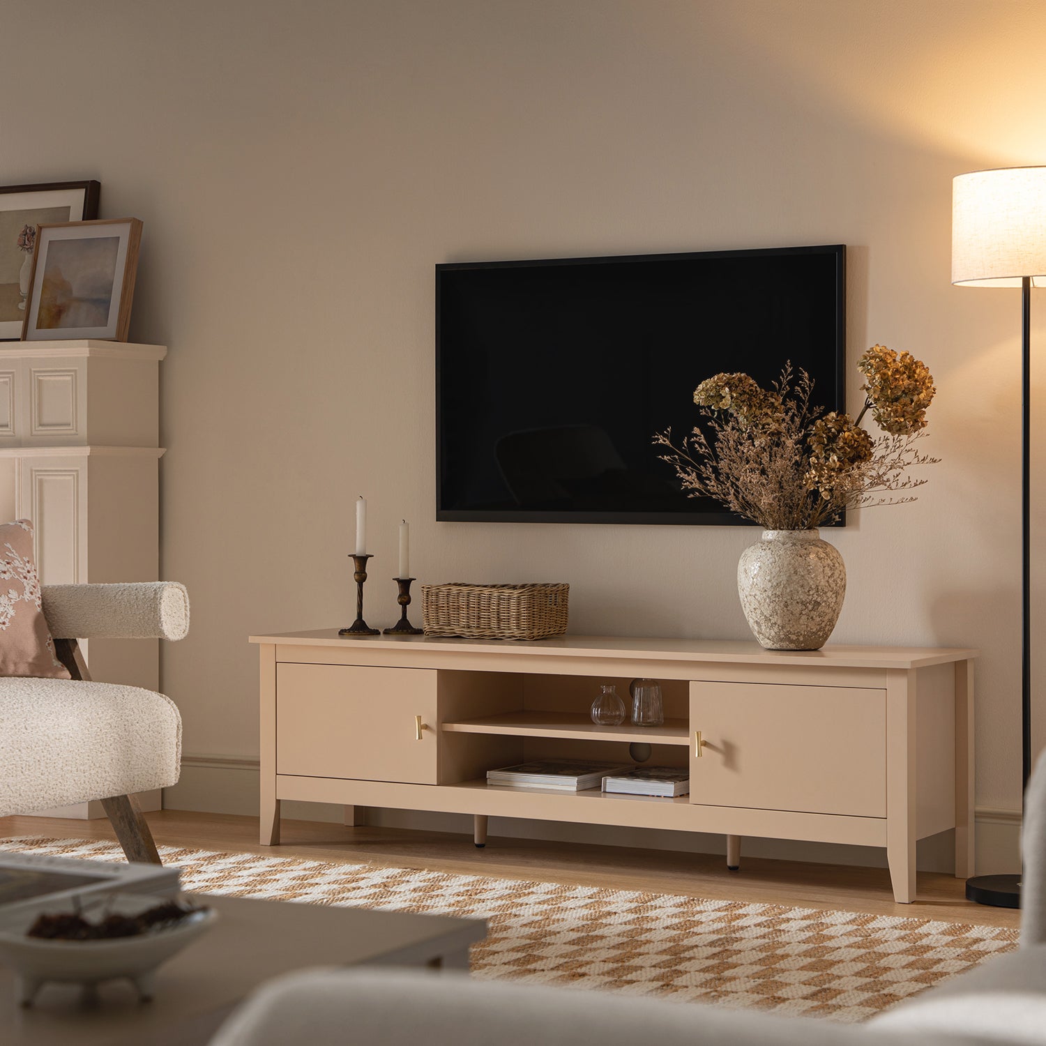 Oakham 59" Wide Media Unit, Nude Pink