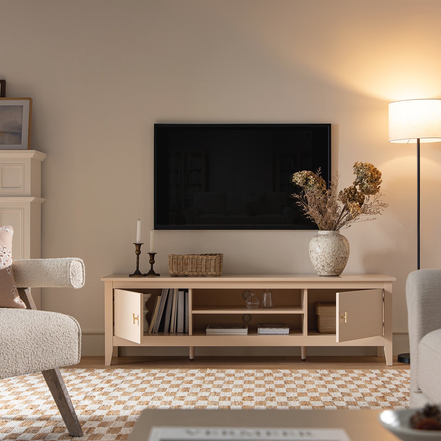 Oakham 59" Wide Media Unit, Nude Pink