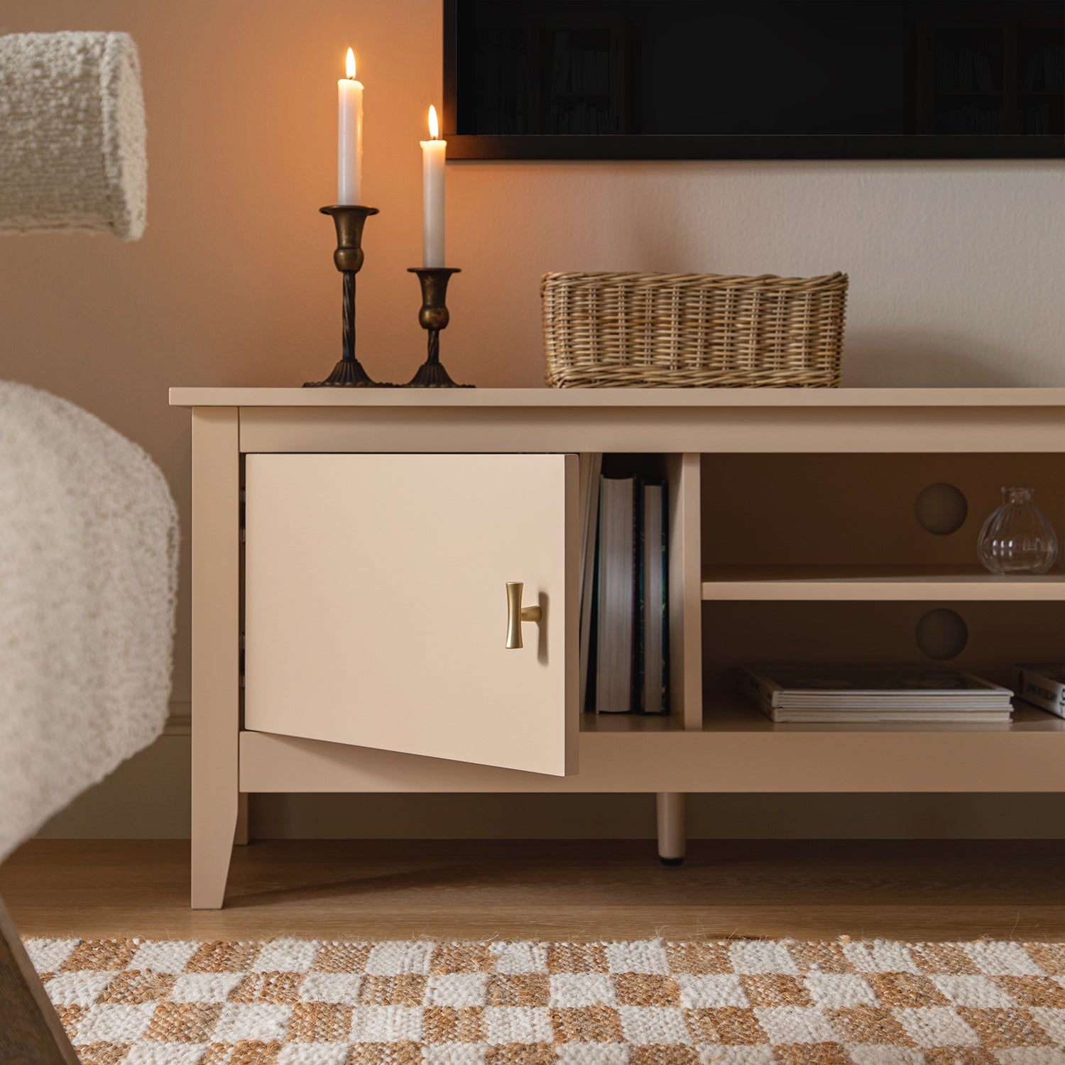 Oakham 59" Wide Media Unit, Nude Pink