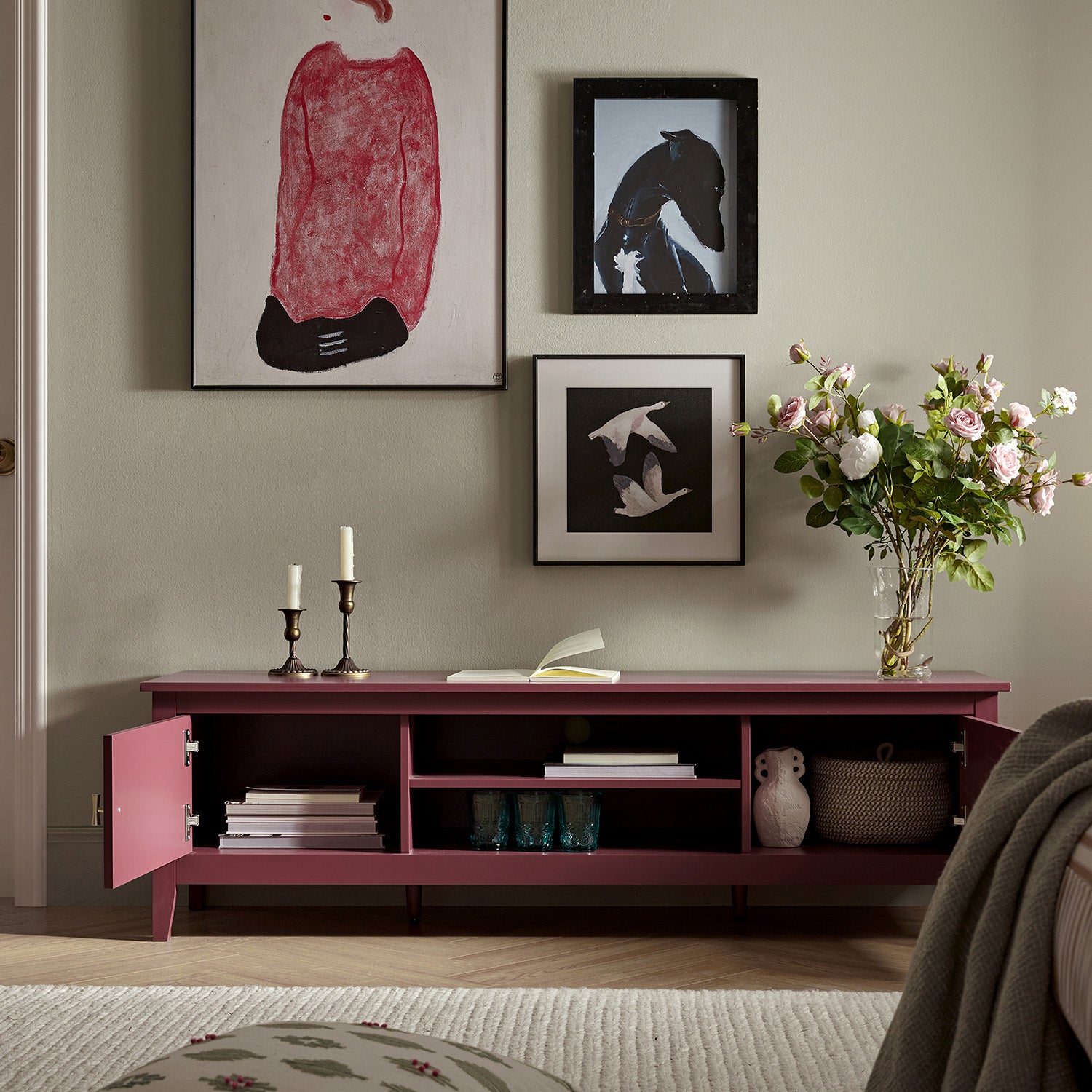 Oakham 59" Wide Media Unit, Wild Cherry