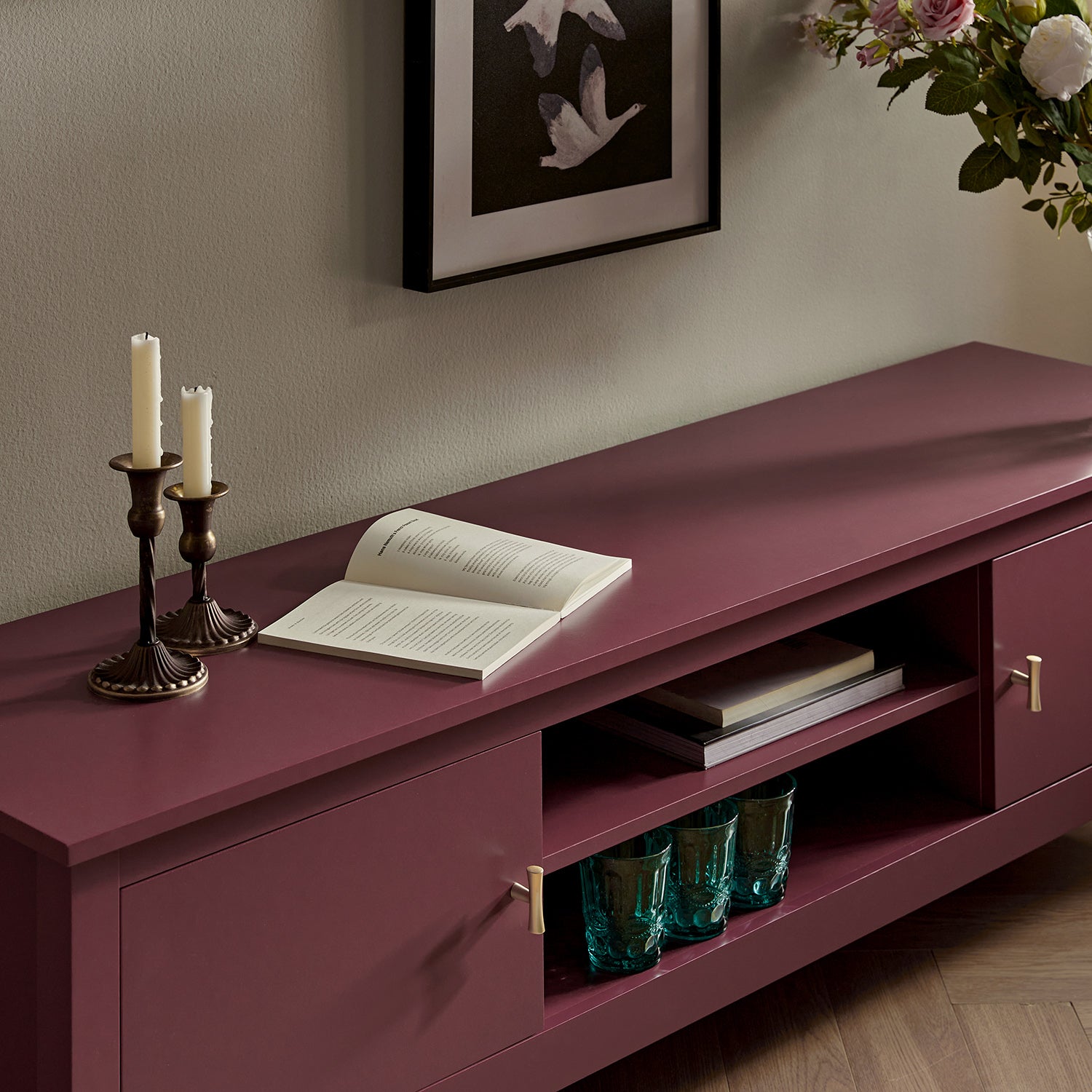 Oakham 59" Wide Media Unit, Wild Cherry