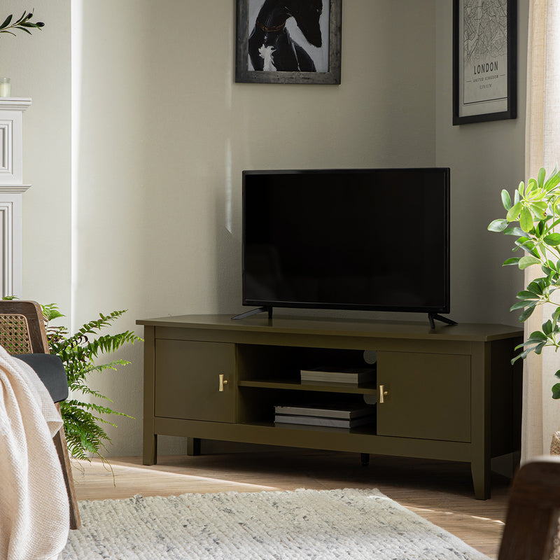 Oakham 47" Wide Corner Media Unit, Olive Grove