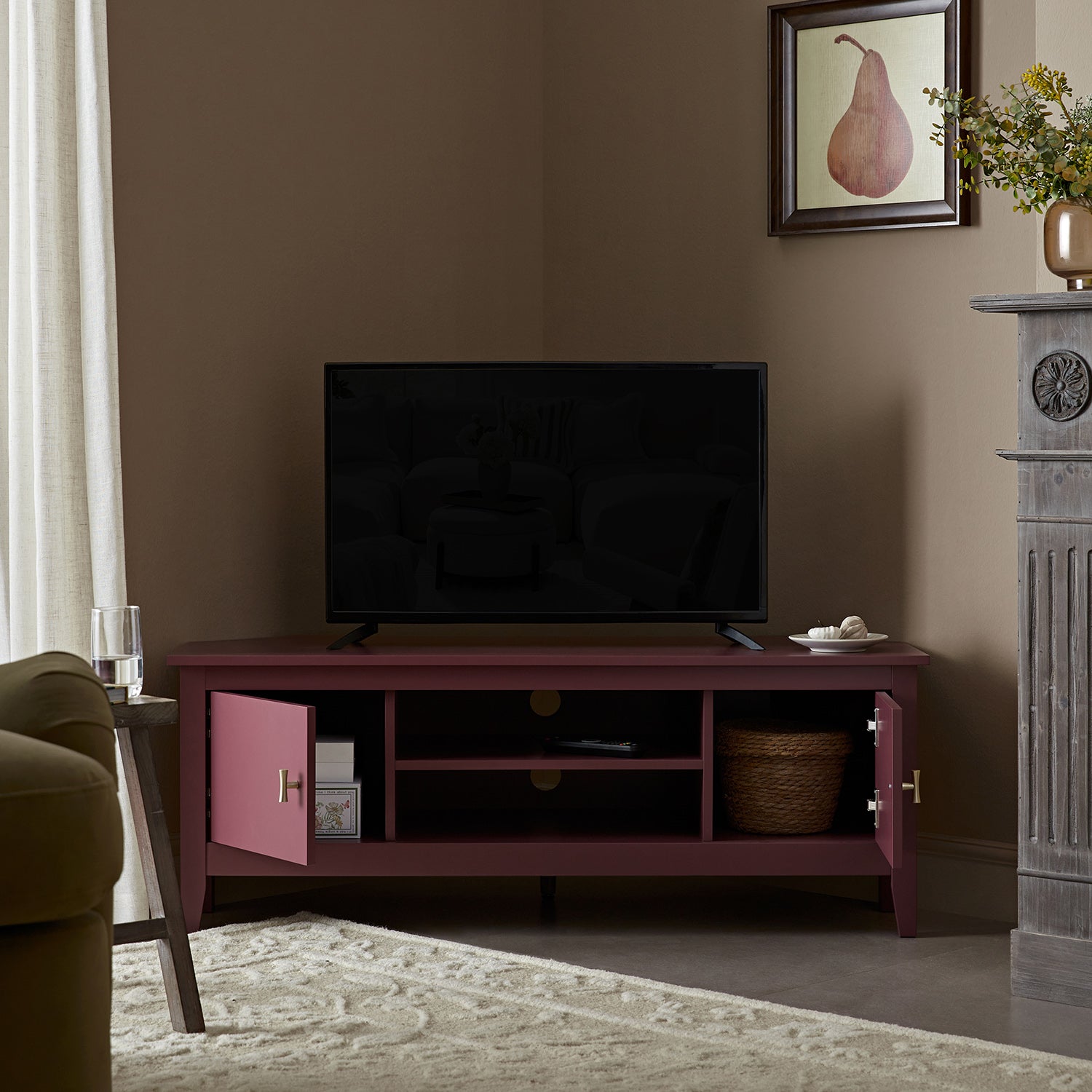 Oakham 47" Wide Corner Media Unit, Wild Cherry